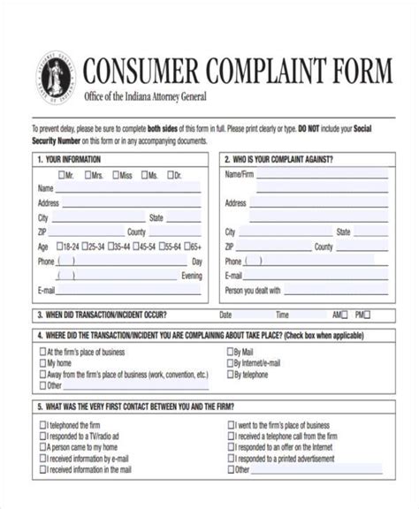 Consumer Complaint Form Template Attorney General Printable Printable