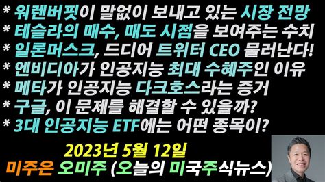 오늘의 미국주식뉴스 테슬라의 매수 매도 시점을 알려주는 수치 엔비디아가 최고의 Ai 주식인 이유 구글이 풀어야할