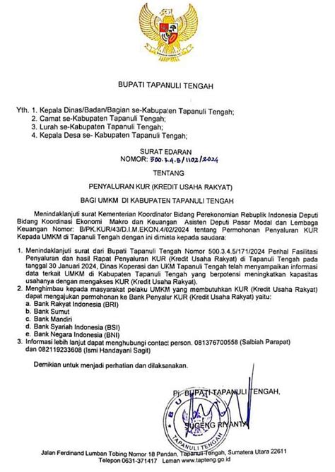 SURAT EDARAN BUPATI TAPANULI TENGAH NOMOR 500 3 4 5 1102 2024 TENTANG