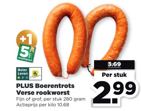 Boerentrots Verse Rookworst 280 Gram Aanbieding Bij PLUS