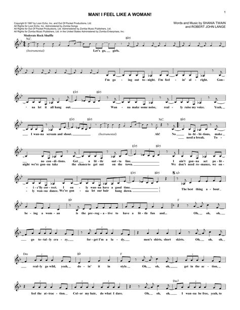 Man! I Feel Like A Woman! by Shania Twain Sheet Music for Lead Sheet