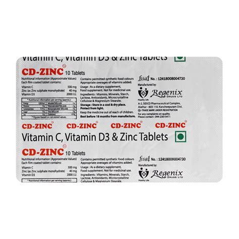 Buy CD ZINC Tablet 10 S Online At Upto 25 OFF Netmeds