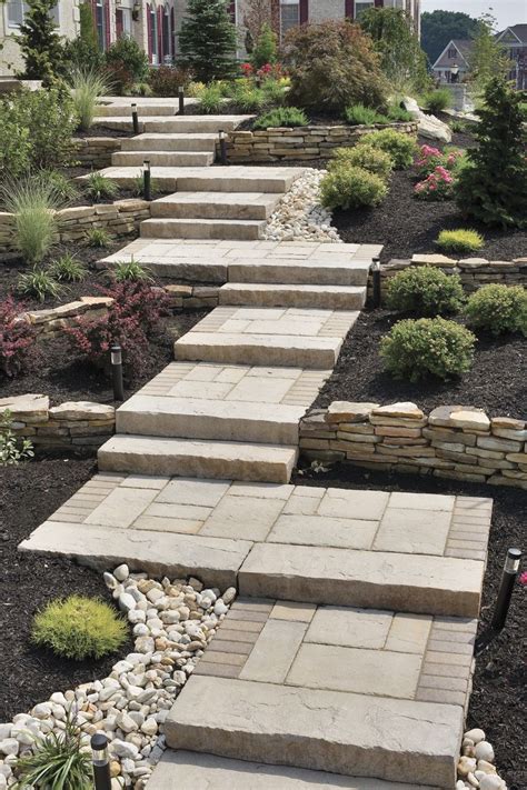 Perfect Walkway For A Sloping Yard Using Pavers Brick And Natural