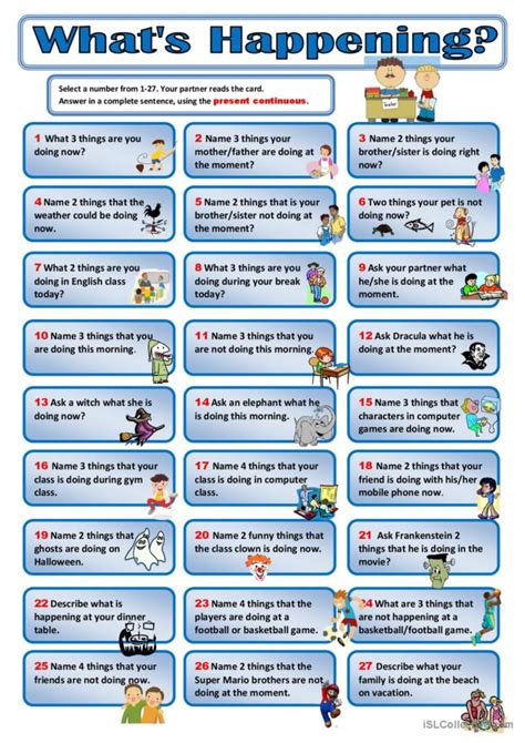 Present Continuous Speaking Cards Esl Worksheet By Renca 40 Off