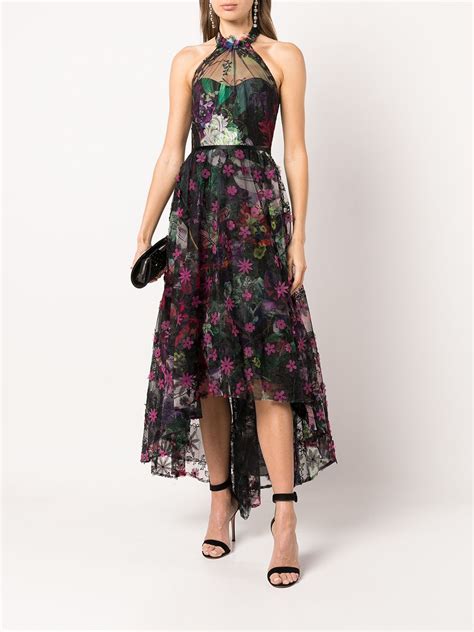 Marchesa Notte Floral Appliqu Halterneck Dress Farfetch