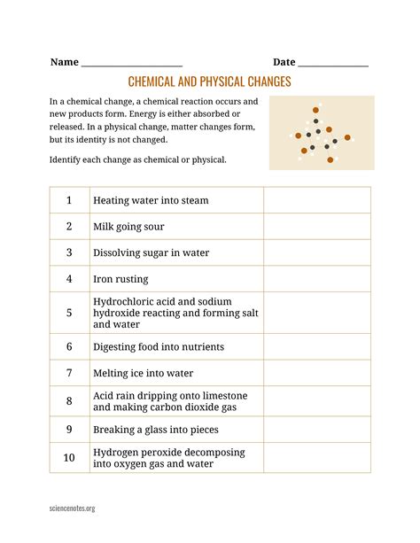 Physical Changes Of Matter Worksheet : Chemical And Physical Changes Of ...