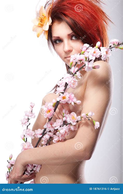 Beautiful Naked Woman With Spring Flower White Stock Photo Image Of Fresh Care