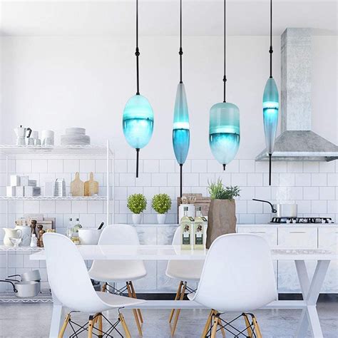 LAKIQ Creative Blue Glass Shade Pendant Light Nordic Style LED Indoor