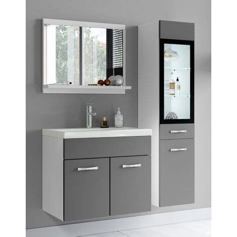 Meuble De Salle De Bain Rio LED 60 Cm Gris Brillant Armoire De Rangement