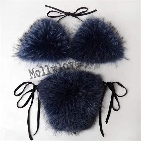 Mix Color Real Fox Fur Bikini Set Women Bra Set Fluffy Hot Etsy