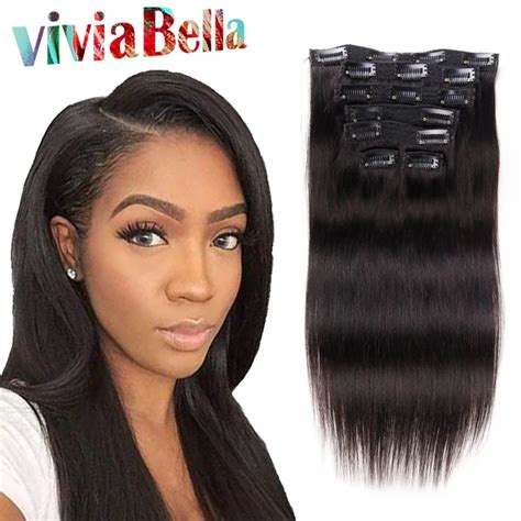 Natural Hair Clip Extensions Human Hair Clip Ins 7pcs Set Straight Virgin Hair African American