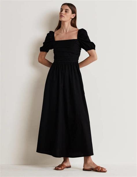 Ruched Bodice Midi Dress Black Boden Us