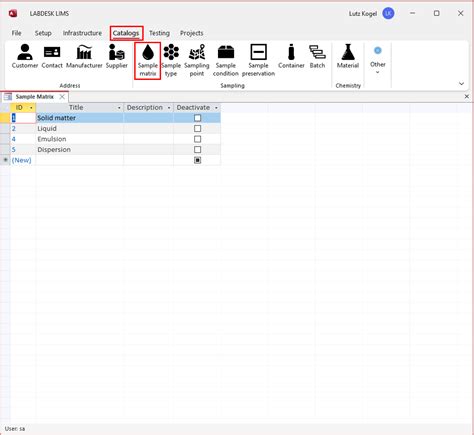 sample matrix labdesk lims