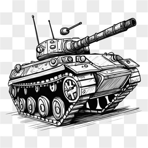 Baixe Desenho Detalhado de Tanque Blindado Desenhado à Mão Sketches