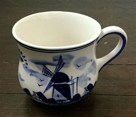 Delft Blue Painted Coffee Mug Dutch Windmill Flower Vintage Ebay