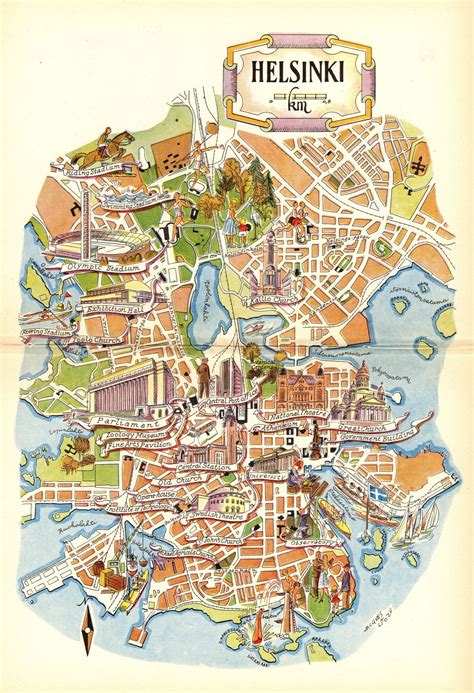 1952 Vintage Helsinki Finland Picture Map of Finland Pictorial Cartoon ...