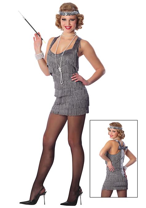 Sexy Silver Lindy Lace Flapper Costume