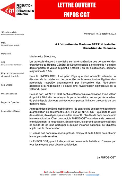 Lettre Ouverte La Direction De L Ucanss F D Ration Des Organismes