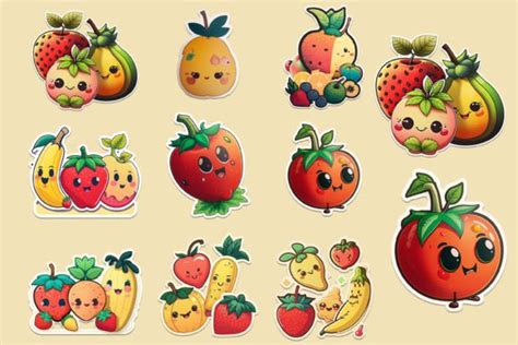 Cute Kawaii Fruit Stickers Bundles Graphic by sportspsd99 · Creative ...