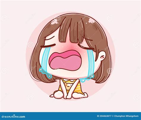 Cartoon Sad Girl Crying And Vector Character Design Stock Vector