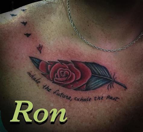 Rose In Feather Memorial Tattoo By Ron Goulet Tattoonow