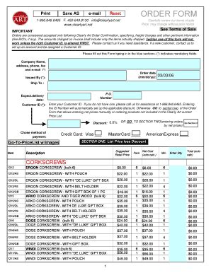 Fillable Online Order Form Clearly Art Fax Email Print Pdffiller