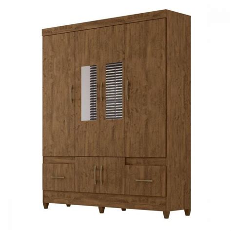 Guarda Roupa Casal Portas Gavetas Espelho Ms Castanho Wood