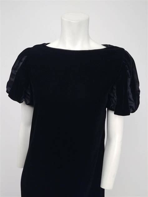 Victor Costa Black Velvet Slashed Sleeve Dress 1980s For Sale At 1stdibs