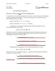 Exam Two Key Docx Second Hourly Examination Econ H John Vahaly