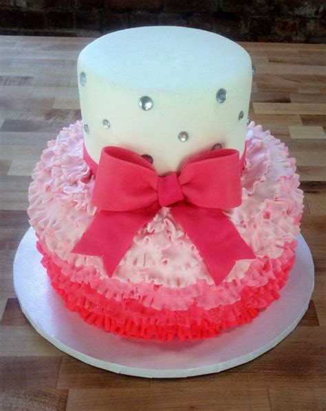 Pink Party Cake With Ruffles Bling And Fondant Bow — Trefzgers