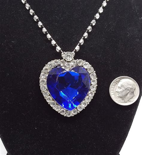 Large Heart Of The Ocean Blue Crystal Heart Pendant Necklace Titanic