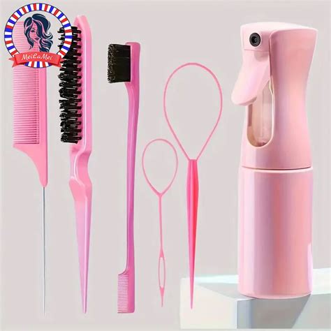 6pcs Set Hair Brush Set Hairdressing Spray Bottle Hair Braiding Loop