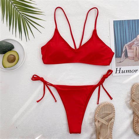 Push Up Bikini Sexy Bikini Set Red Women Swimwear Thong Swimsuit Female