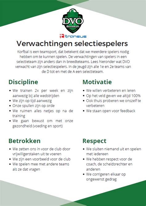 Verwachtingen Selectiespelers Dvo Transus