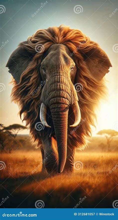 Majestic Elephant-Lion Hybrid Bathed in Golden Sunlight - AI Generated ...