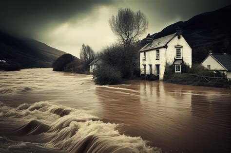 Premium Photo | River overflowing and flooding during disaster flood ...