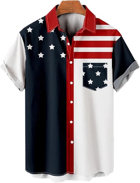 Qivicima Mens American Flag Button Down Shirts Us Flag Short Sleeve