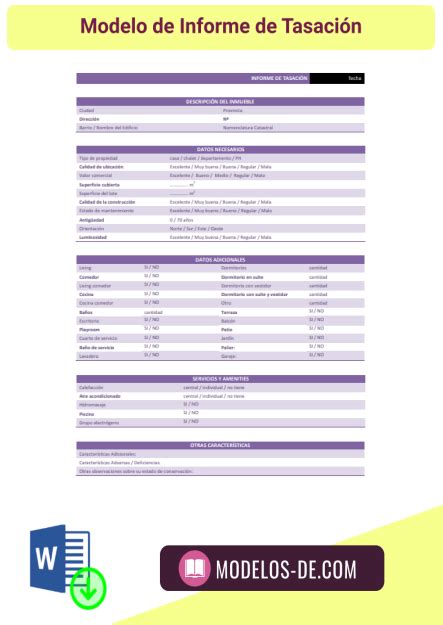 Plantilla De Informe De Tasación En Pdf Gratis