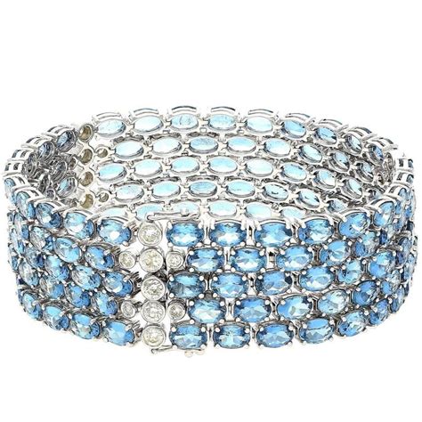 Aquamarine Diamond White Gold Bracelet For Sale At 1stDibs