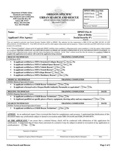 Oregon Oregon Specific Urban Search And Rescue Application For Certification Fill Out Sign