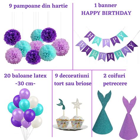 Set Baloane Si Decoratiuni Aniversare Copii Pentru Fete Sirene Alb