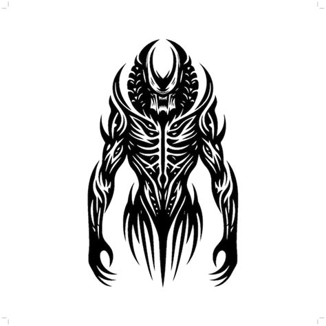 Premium Vector | Alien predator in modern tribal tattoo abstract line art of horror character