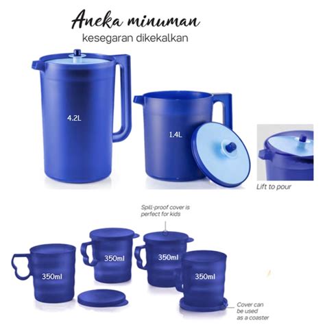 Tupperware Royale Blue Pitcher Set L L Mugs Seal Ml