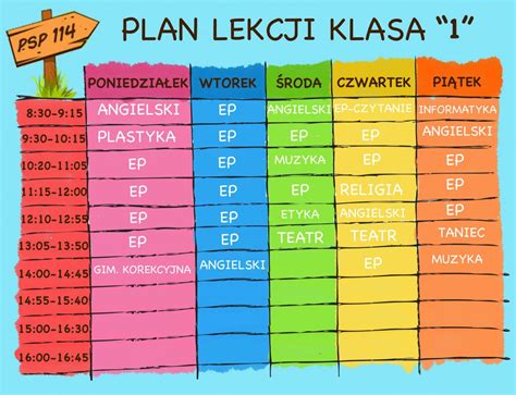 Plan Lekcji Klasa I Prywatna Szko A Podstawowa