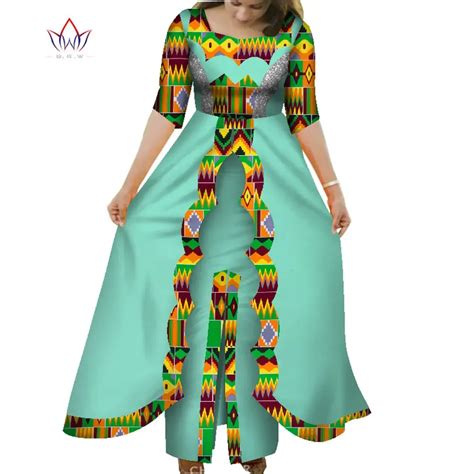 BintaRealWax African Dresses For Women Dashiki O Neck 2 Layers Long