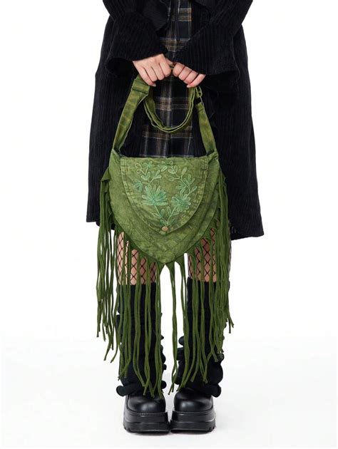 Romwe Fairycore Hippie Grunge Fringe Oblique Shoulder Bag Music