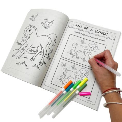 26Pc Activity Coloring Books Set Unicorn Glitter Gel Color Pens Kids ...