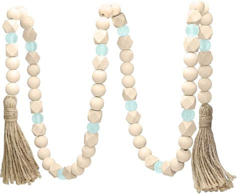 Amazon Acelist Wood Bead Garland With Tassels Geometric Wooden