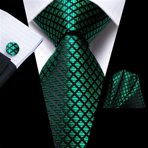 Hi Tie Designer Green Plaid Paisley Silk Wedding Tie For Men Handky