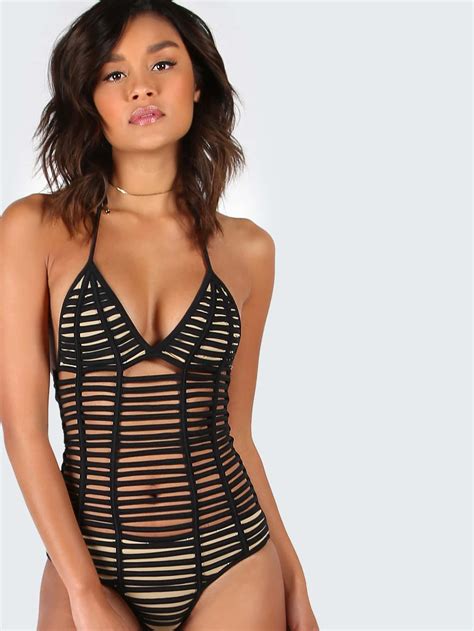 Ruched Back Strappy One Piece Swimsuit Black Shein Sheinside